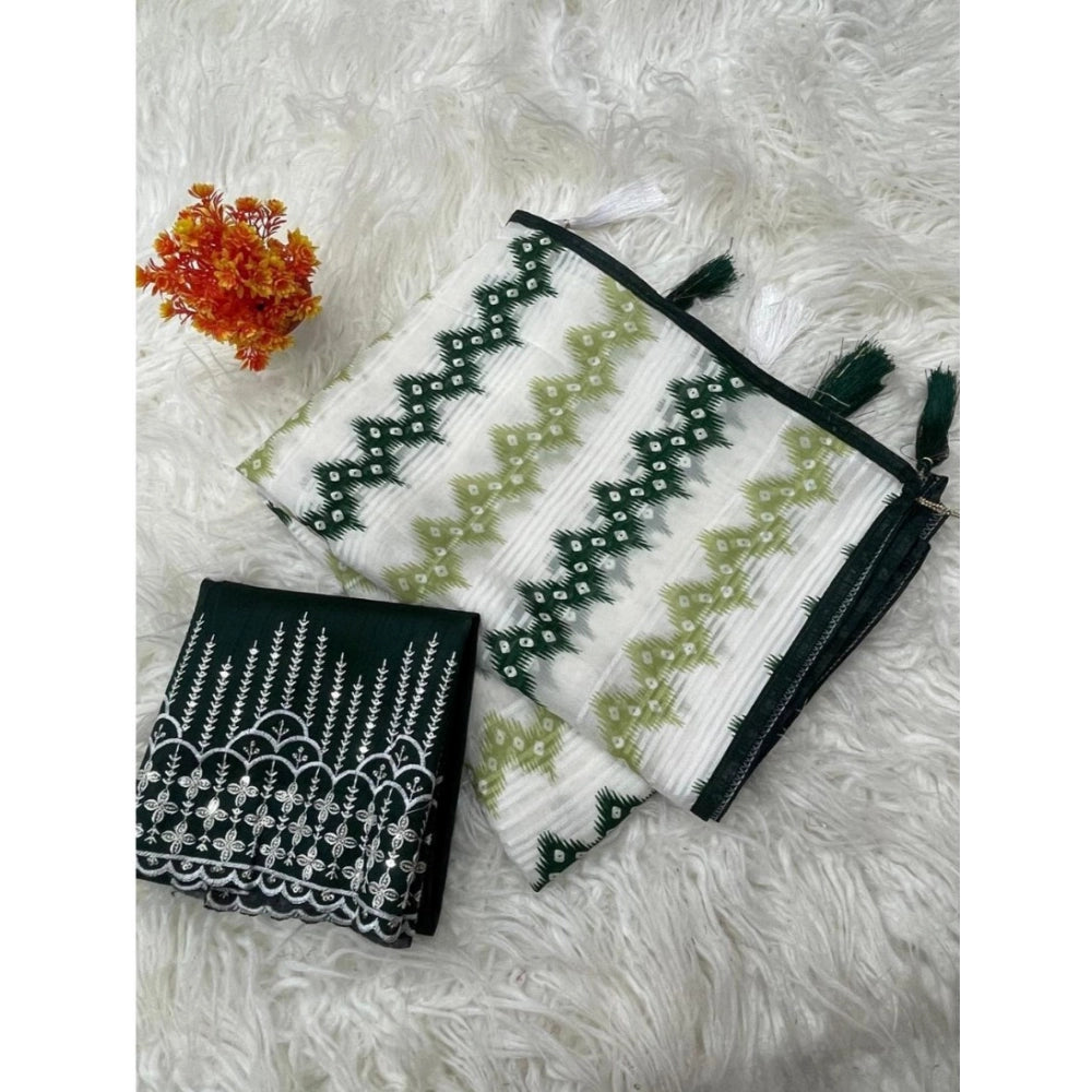 Generic Women's Chiffon Printed Saree With Unstitched Blouse 5.5Mtr (Green)