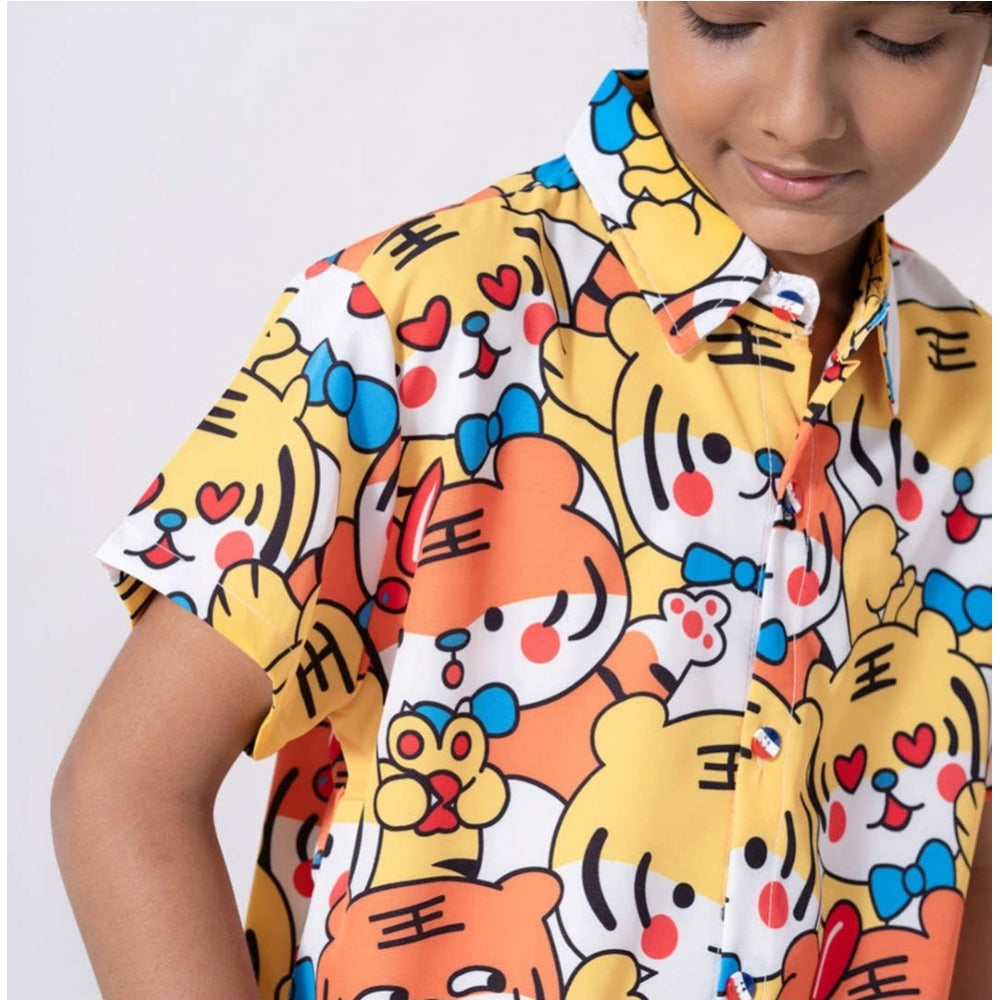 Generic Boy's Lycra Blend Printed Short Sleeve Shirt and Shorts Set (MultiColor)