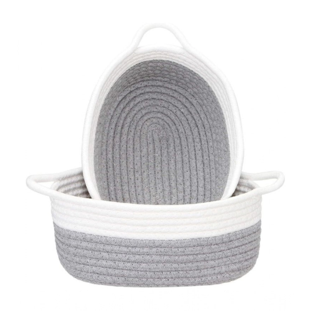 Generic Cotton Grey White 2 Pcs Storage Basket For Clothes (Grey)