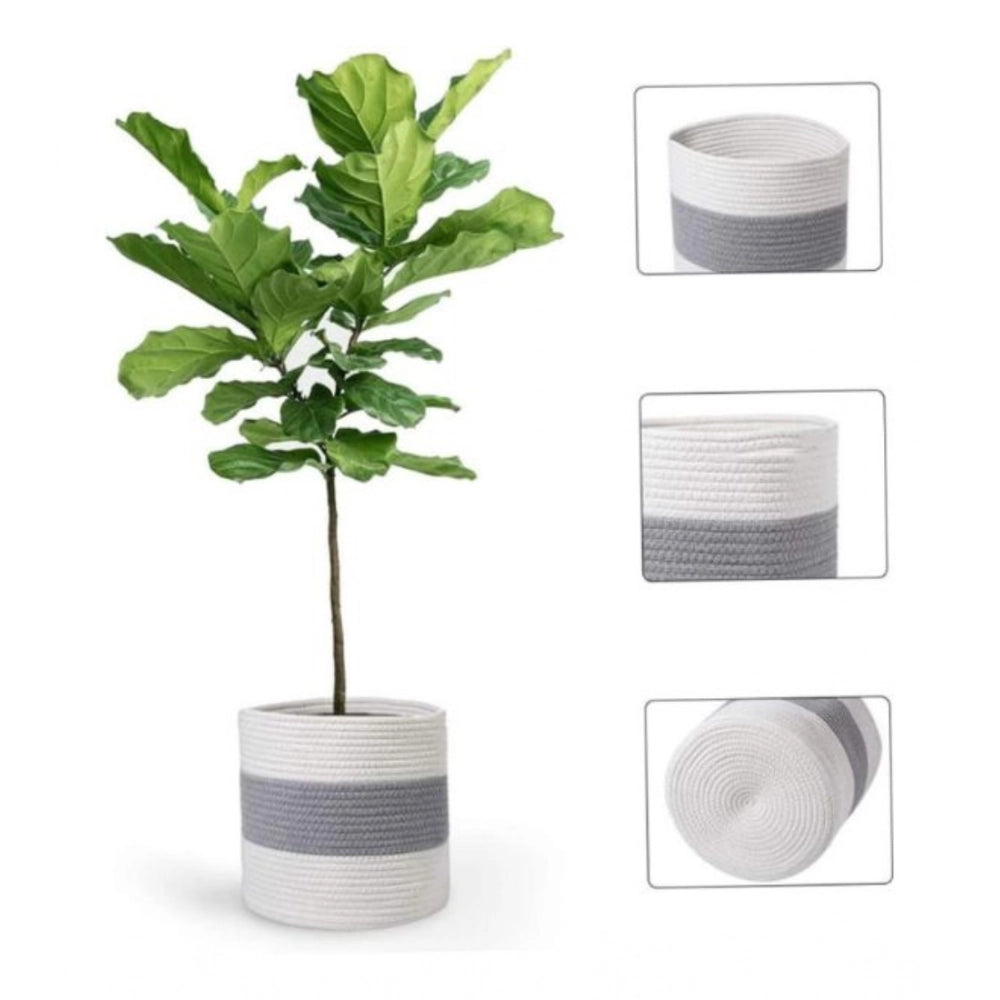 Generic Cotton Flower Basket Pack of 1 Storage Basket For Clothes (Grey)