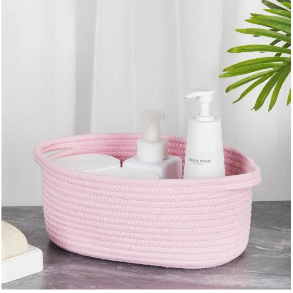 Generic Cotton 2 Pcs Oval Basket Storage Basket For Clothes (Pink)