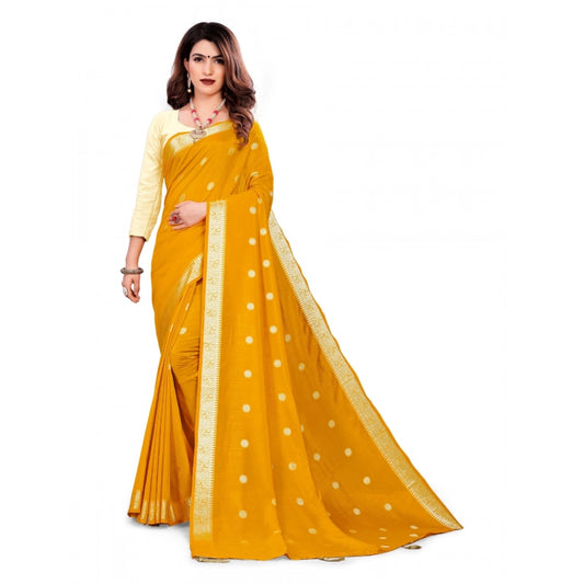 Generic Women's Vichitra Silk Saree With Blouse (Mustard, 5-6 Mtrs)