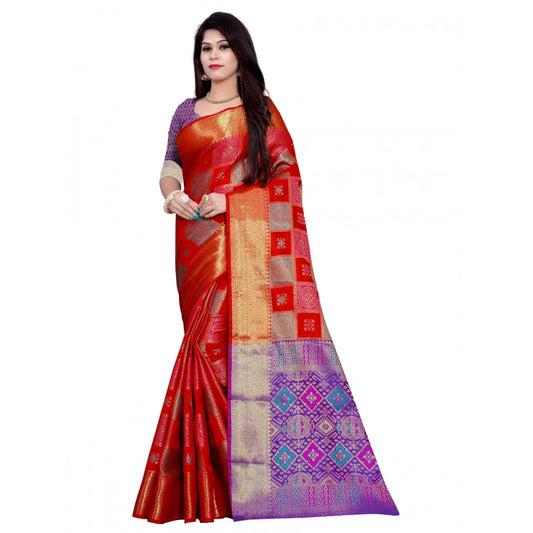 Generic Women's Banarasi Silk Saree With Blouse (Red, 5-6 Mtrs)
