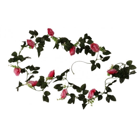Generic Artificial Dark Pink White Filler Rose Vines Flowers Plants Artificial Flower Creeper Hanging Rose For Home Decoration (Color: DarkPink, Material: Silk Polyester)
