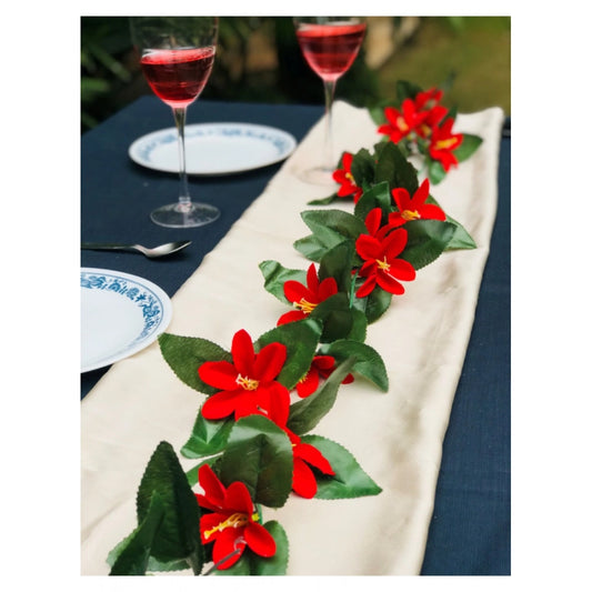 Generic Artificial Lily Flower Vine Creeper With Big Green Leaves And 22 Lily Flowers For Home Decoraton (Color: Red, Material: Silk Polyester)