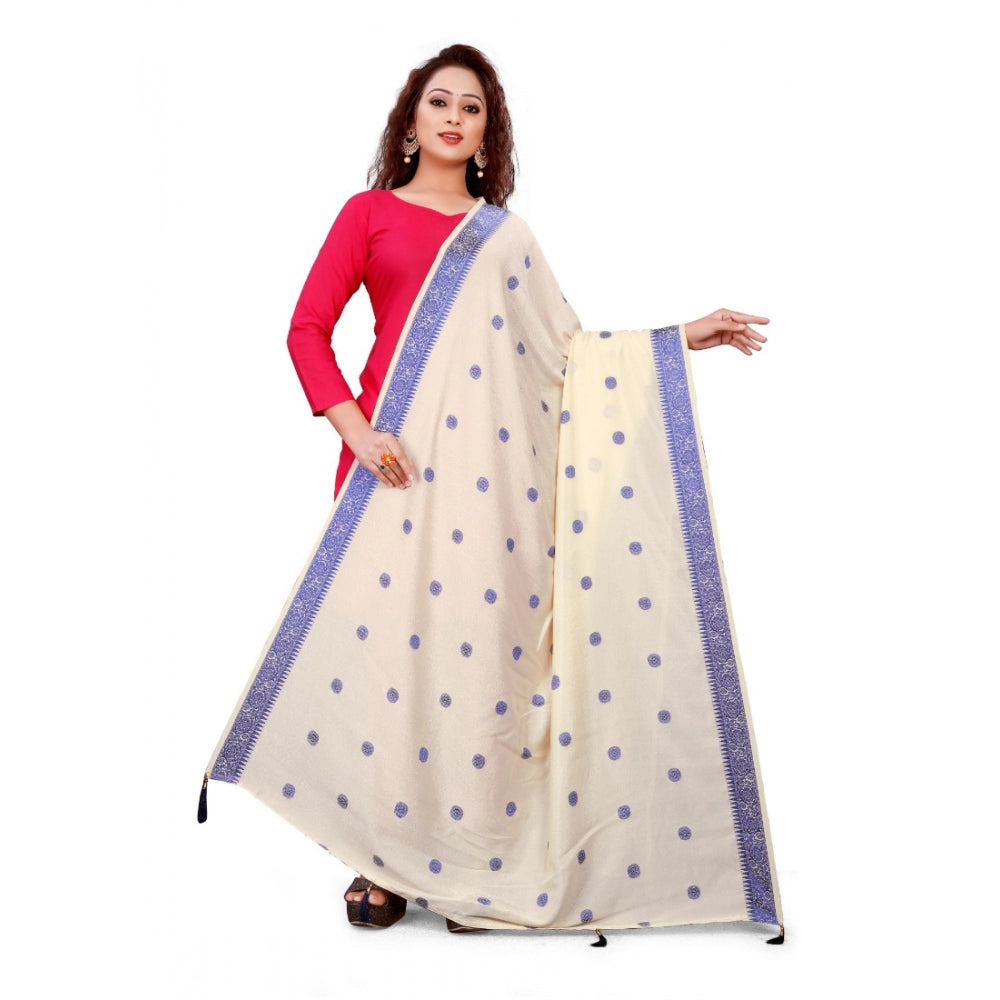 Generic Women's Vichitra Viscose Silk Blend Jacquard Work Dupatta (Cream, Length:2-2.4 mtr)