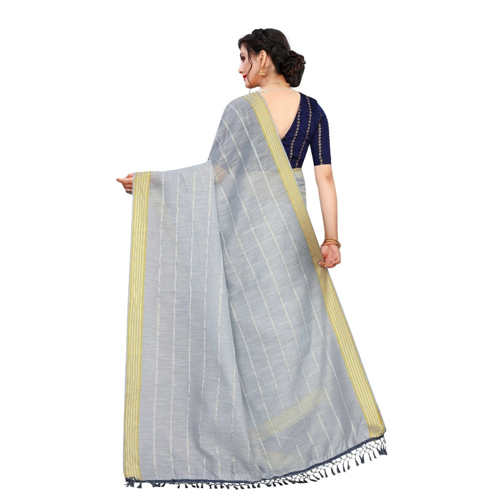 Generic Women's Cotton Saree With Blouse (Grey, 5-6Mtrs)