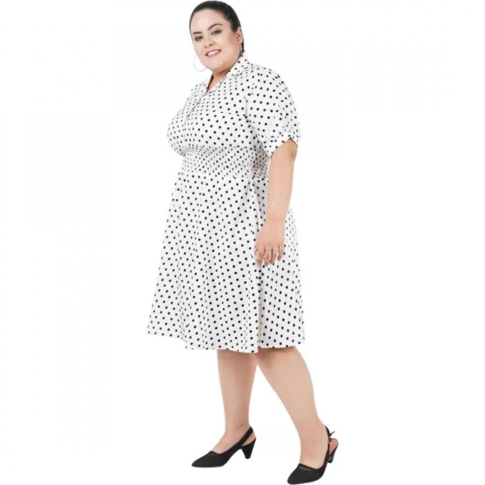 Generic Women's Cinched Waist White Dress (Color:White, Material:Poly Crepe)