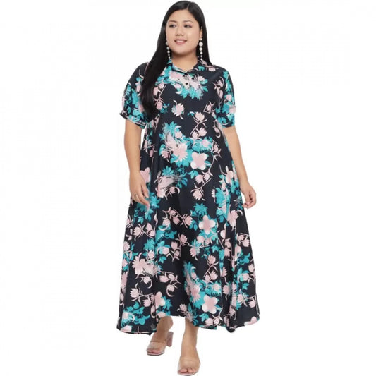 Generic Women's Fit And Flare Green Dress (Color:Multicolor, Material:Polyester)