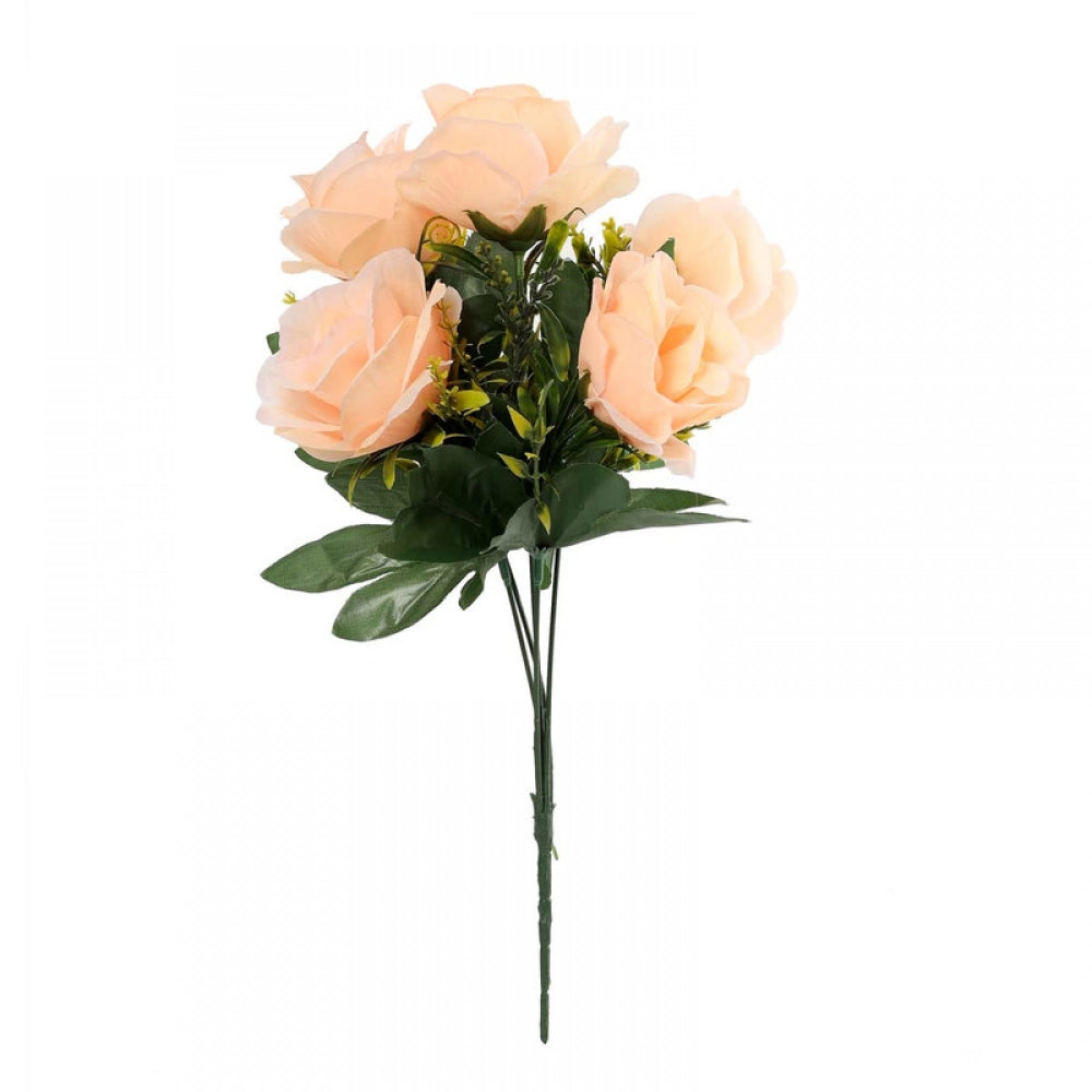 Generic Artificial Flowers Bunch Bouquet Of 5 Roses For Home Decoration (Peach, Material:Silk, Polyester)