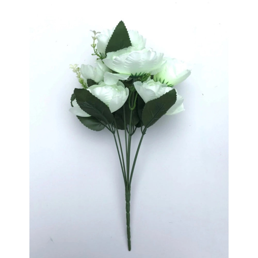 Generic Artificial Flowers Bunch Bouquet Of 7 Poppy Flowers For Home Decoration (White, Material:Silk, Polyester)