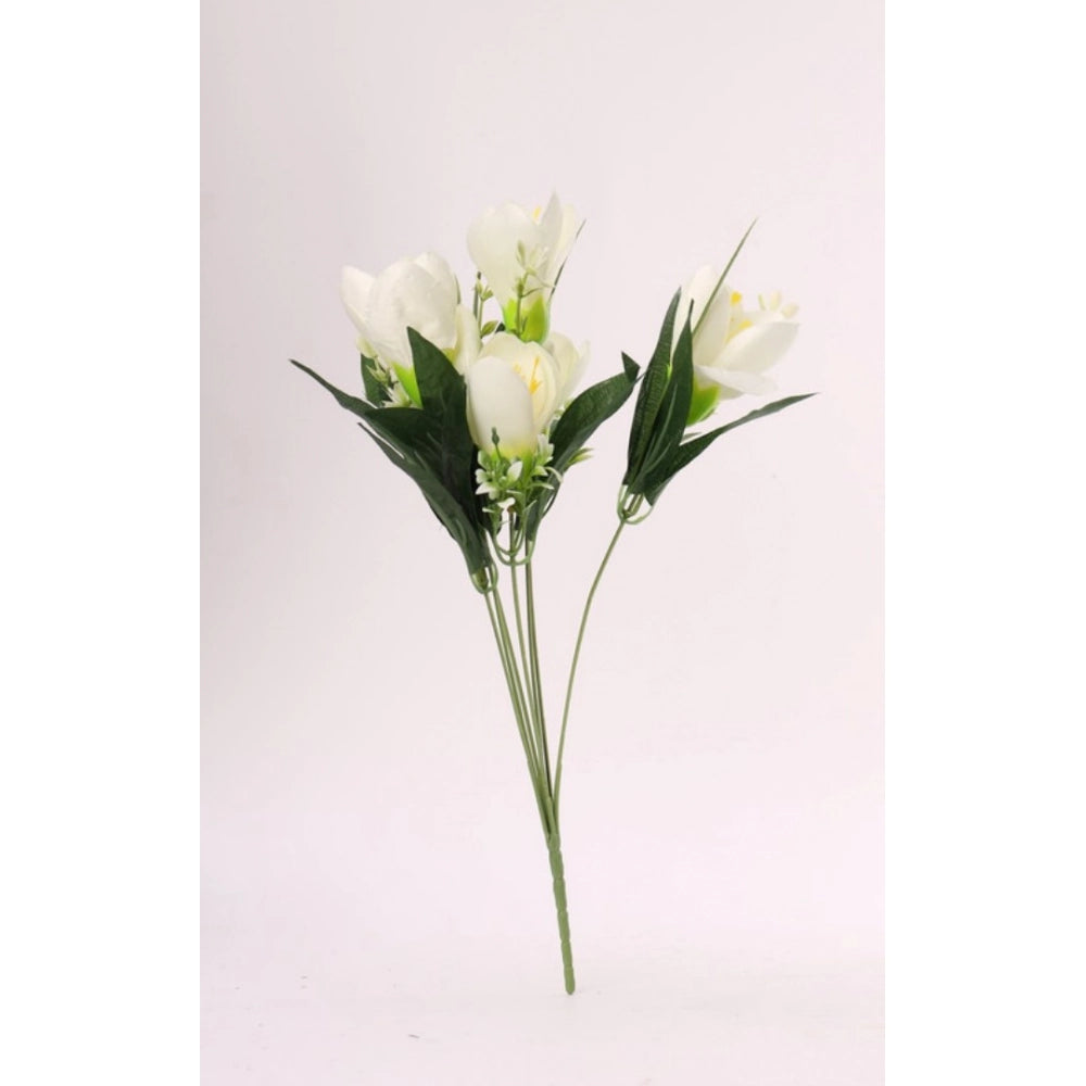 Generic Artificial Flowers Bunch Bouquet Of Daffodil Tulip Flowers For Home Decoration (White, Material:Silk, Polyester)