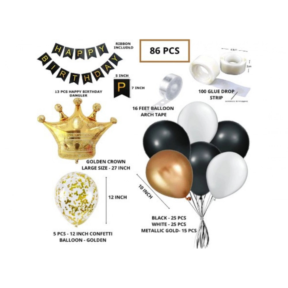 Generic Black Gold Birthday Party Decoration Set Of Banner And Balloons (Multicolor)