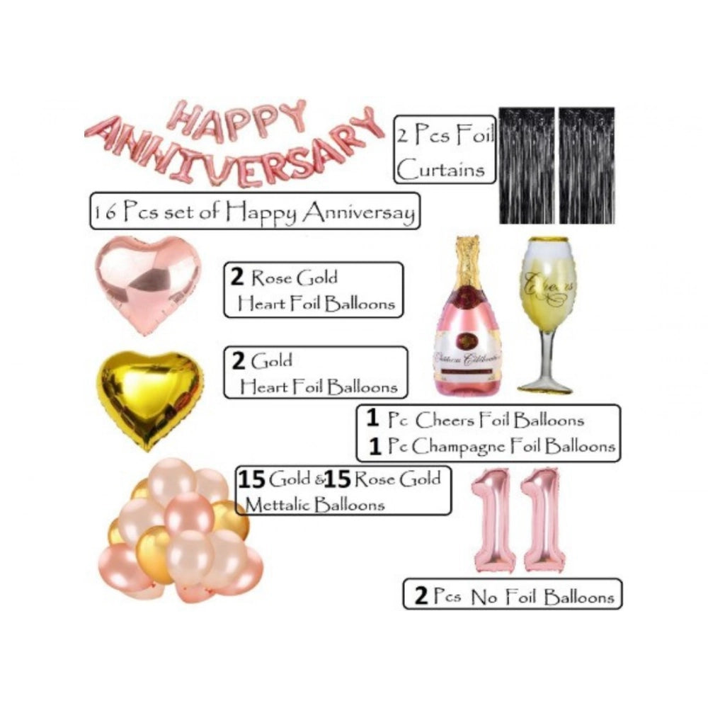 Generic 11Th Anniversary Rose Gold Foil Balloons With Happy Decoration Items Set (Rose Gold)