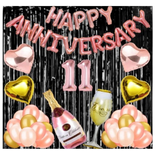 Generic 11Th Anniversary Rose Gold Foil Balloons With Happy Decoration Items Set (Rose Gold)