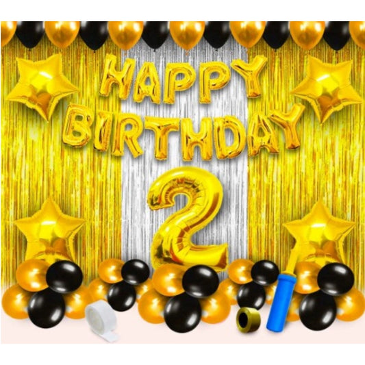 Generic 2Nd Birthday Golden Theme Decoration Items (Multicolor)