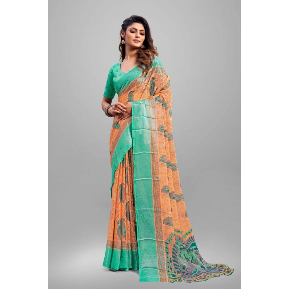 Generic Women's Viscose Rayon Printed Saree With Unstitched Blouse (Orange)