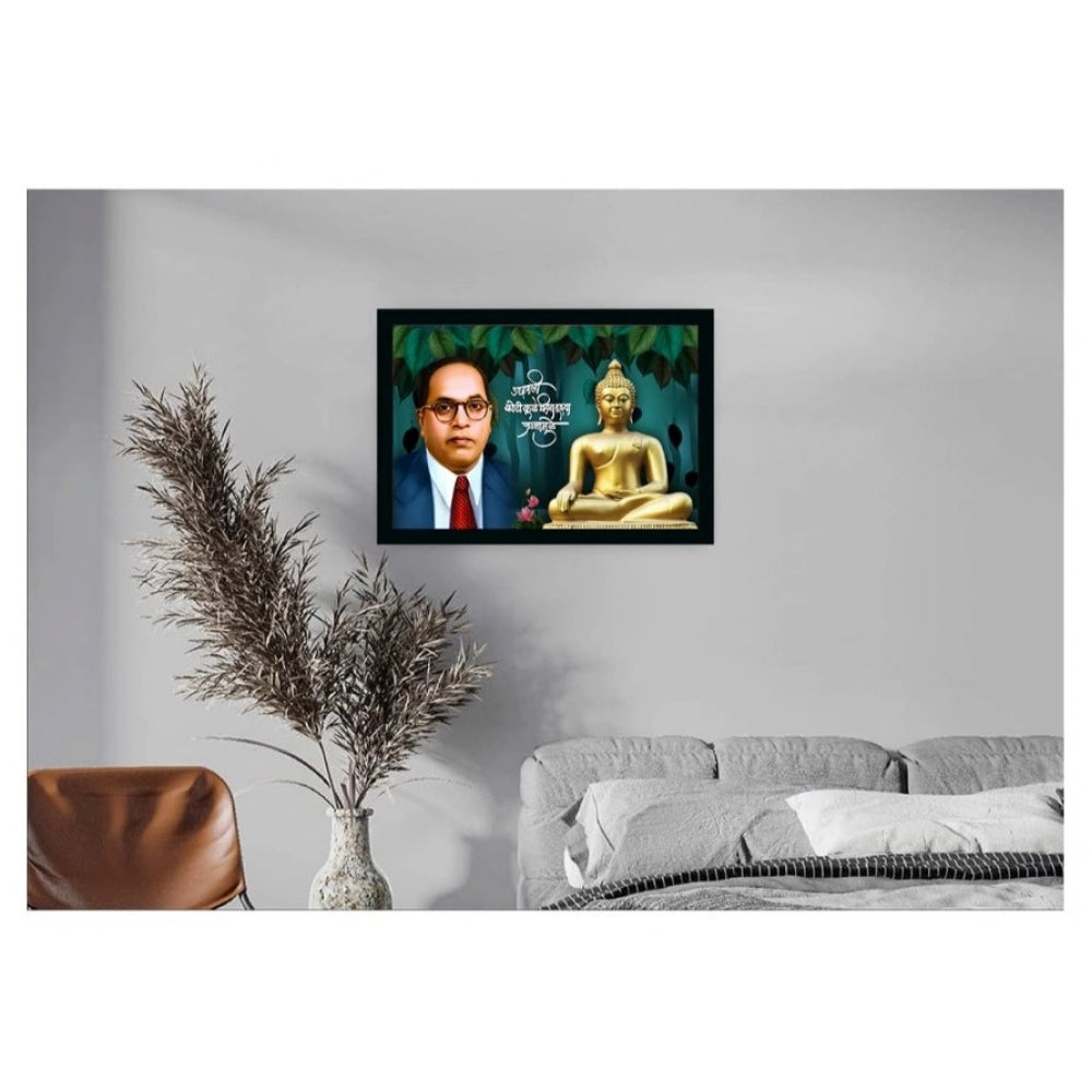 Generic Ambedkar Buddha Painting Vinyl Sparkle Coated with Synthetic Photo Frame (Multicolor)