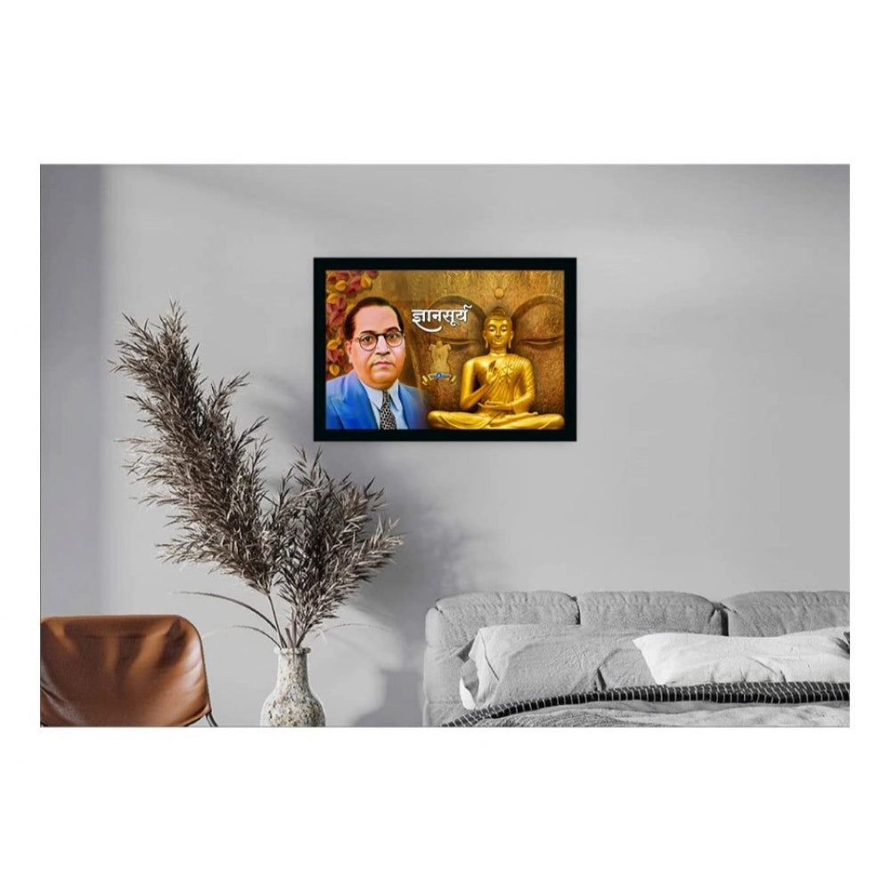 Generic Ambedkar Buddha Painting Vinyl Sparkle Coated with Synthetic Photo Frame (Multicolor)