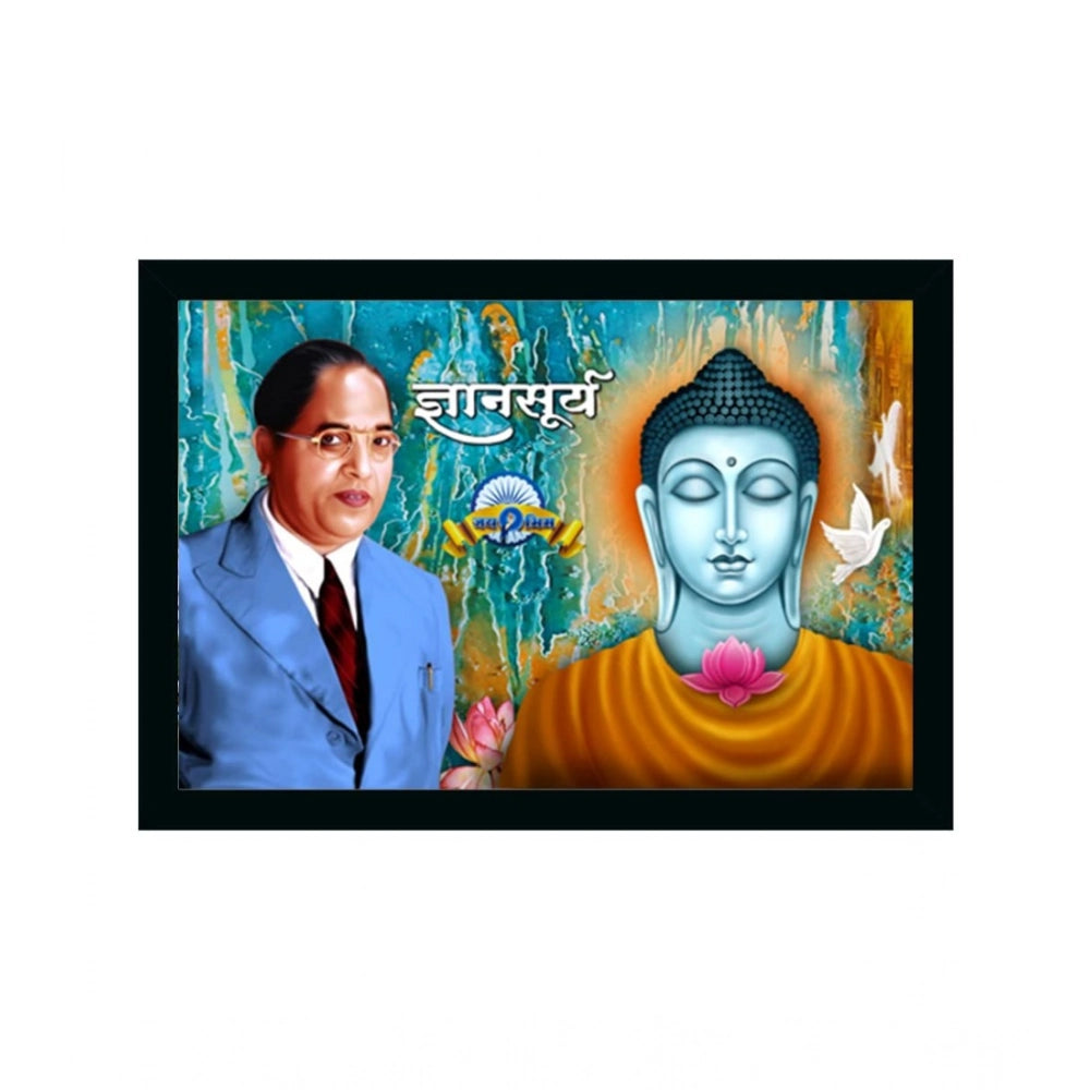 Generic Ambedkar Buddha Painting Vinyl Sparkle Coated with Synthetic Photo Frame (Multicolor)