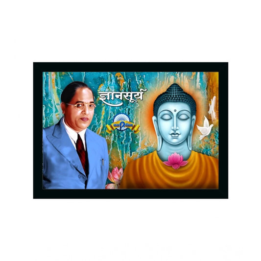 Generic Ambedkar Buddha Painting Vinyl Sparkle Coated with Synthetic Photo Frame (Multicolor)