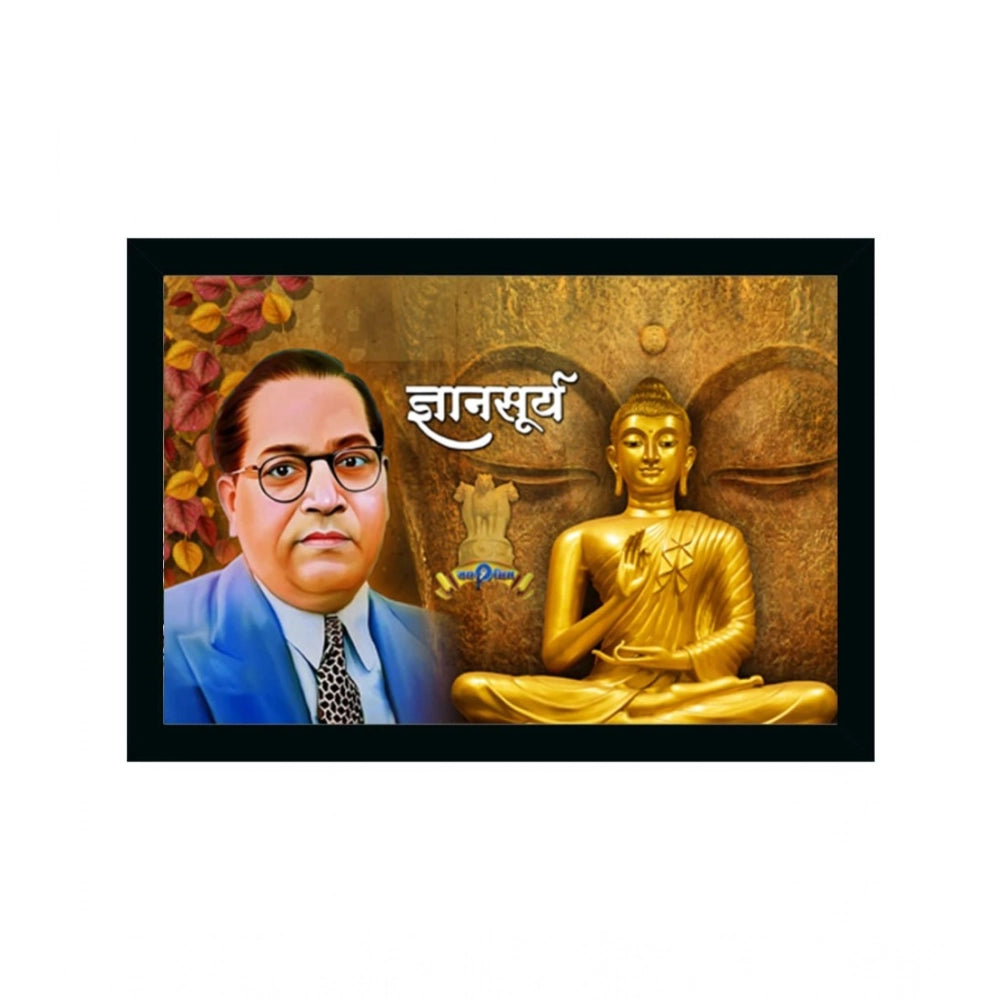 Generic Ambedkar Buddha Painting Vinyl Sparkle Coated with Synthetic Photo Frame (Multicolor)