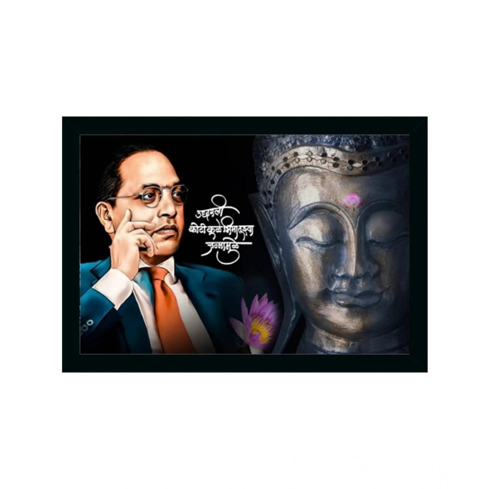 Generic Ambedkar Buddha Painting Vinyl Sparkle Coated with Synthetic Photo Frame (Multicolor)