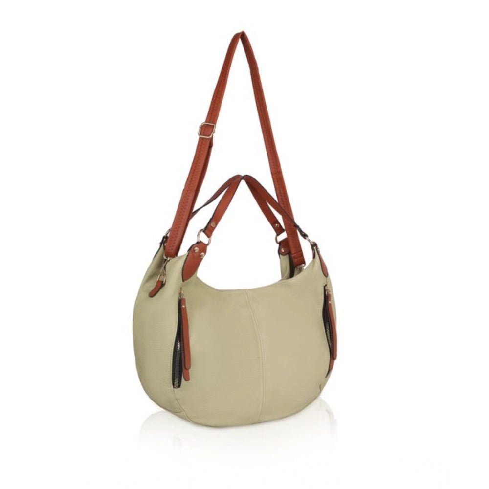 Generic Women's Faux Leather Solid Tote Bag (Beige)