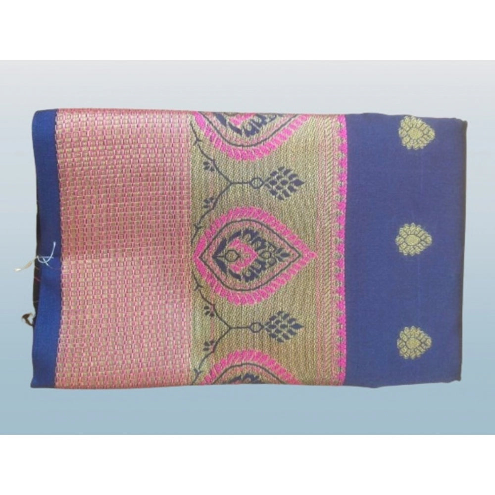Generic Women's Silk Blend Woven Saree With Unstitched Blouse 5.5Mtr (Dark Blue)