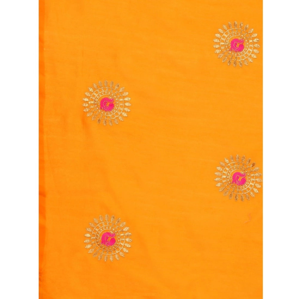 Generic Women's Silk Blend Embroidered Saree With Unstitched Blouse 5.5Mtr (Yellow)