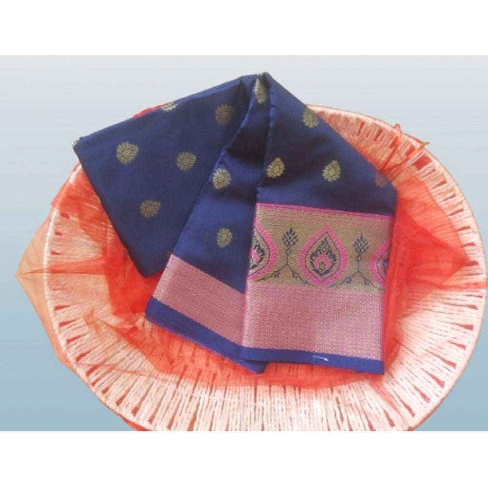 Generic Women's Silk Blend Woven Saree With Unstitched Blouse 5.5Mtr (Dark Blue)