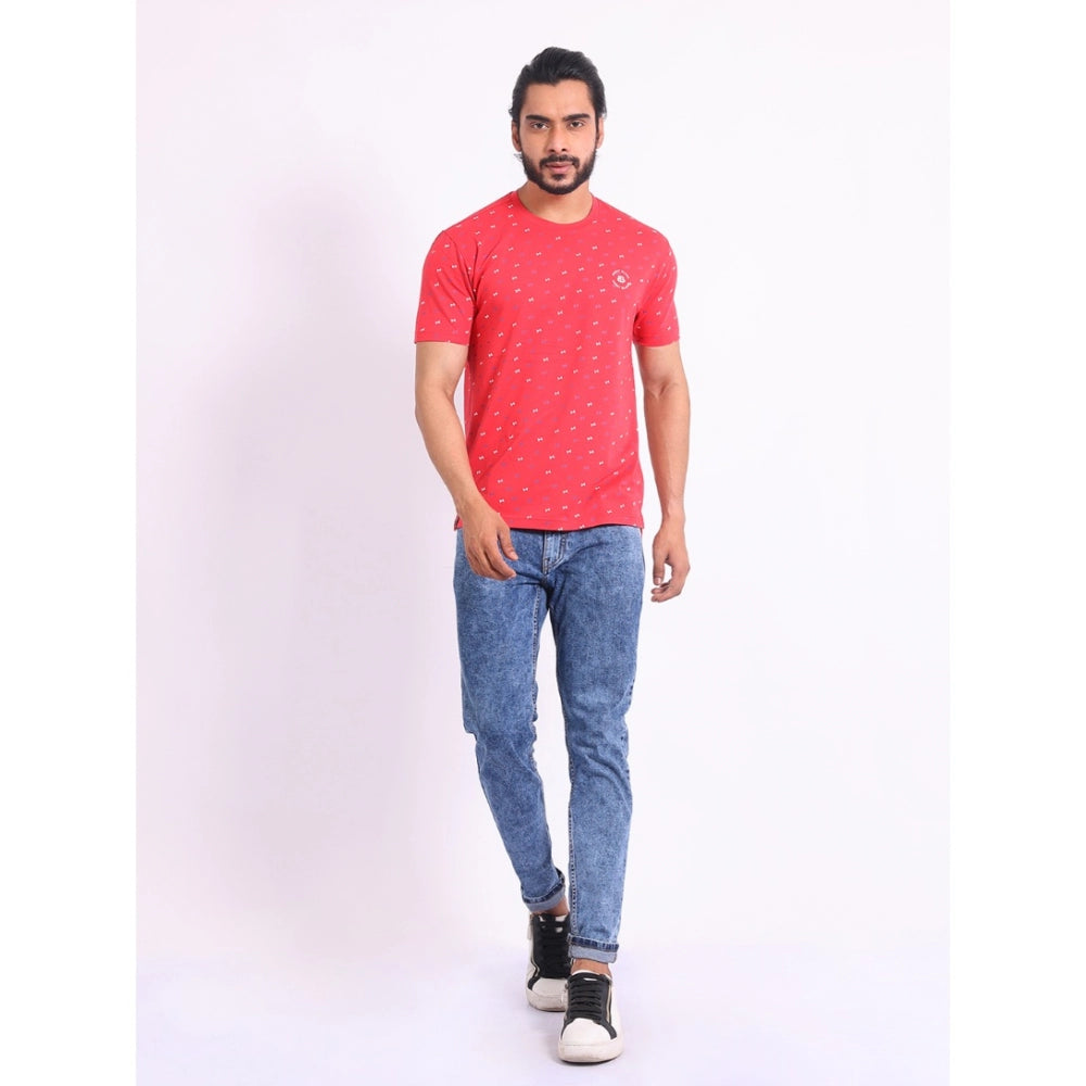 Generic Men's Casual Cotton Printed Round Neck Half Sleeve T-Shirt (Red)
