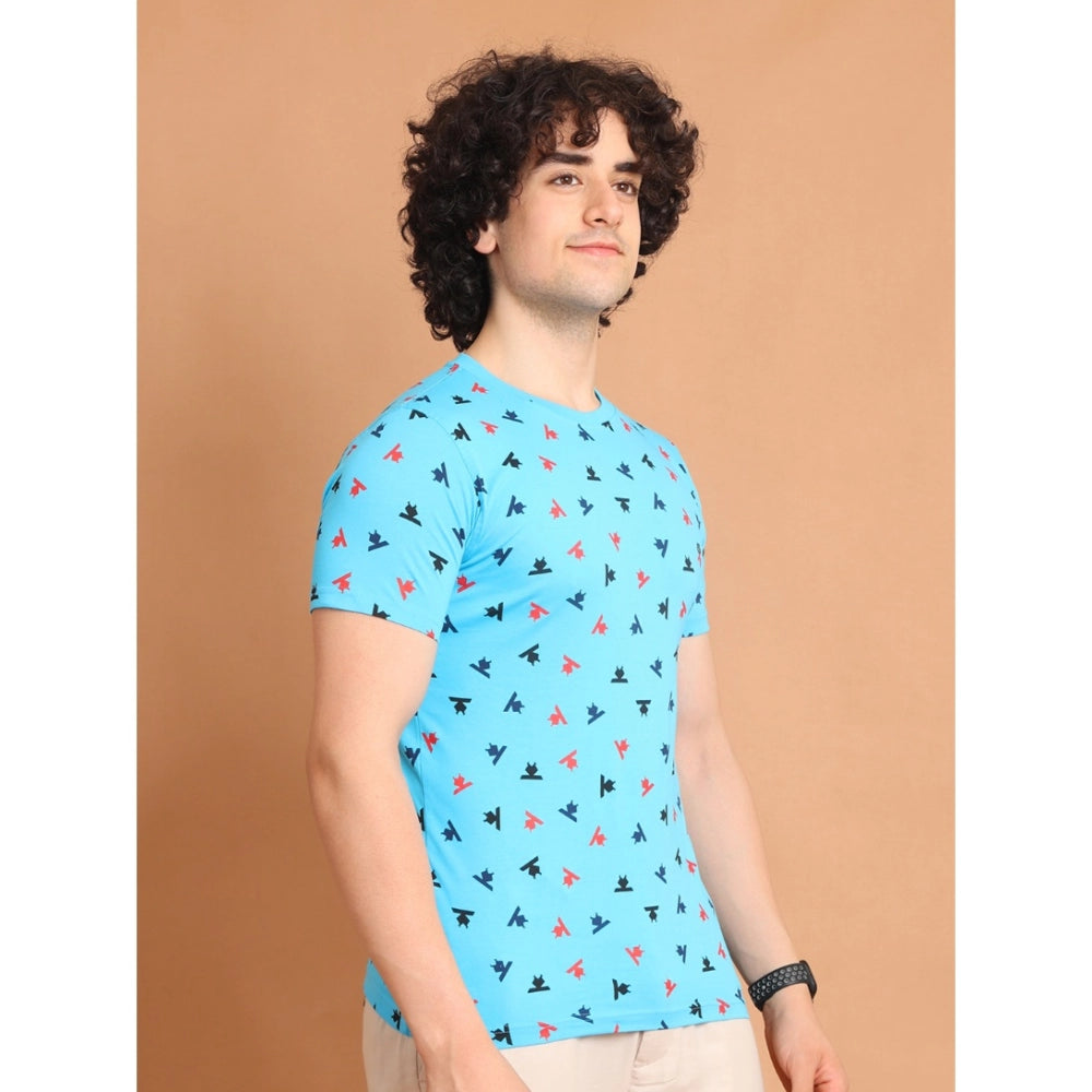 Generic Men's Casual Cotton Printed Round Neck Half Sleeve T-Shirt (Skyblue)
