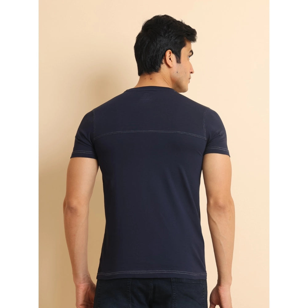 Generic Men's Casual Cotton Solid Round Neck Half Sleeve T-Shirt (Navy)