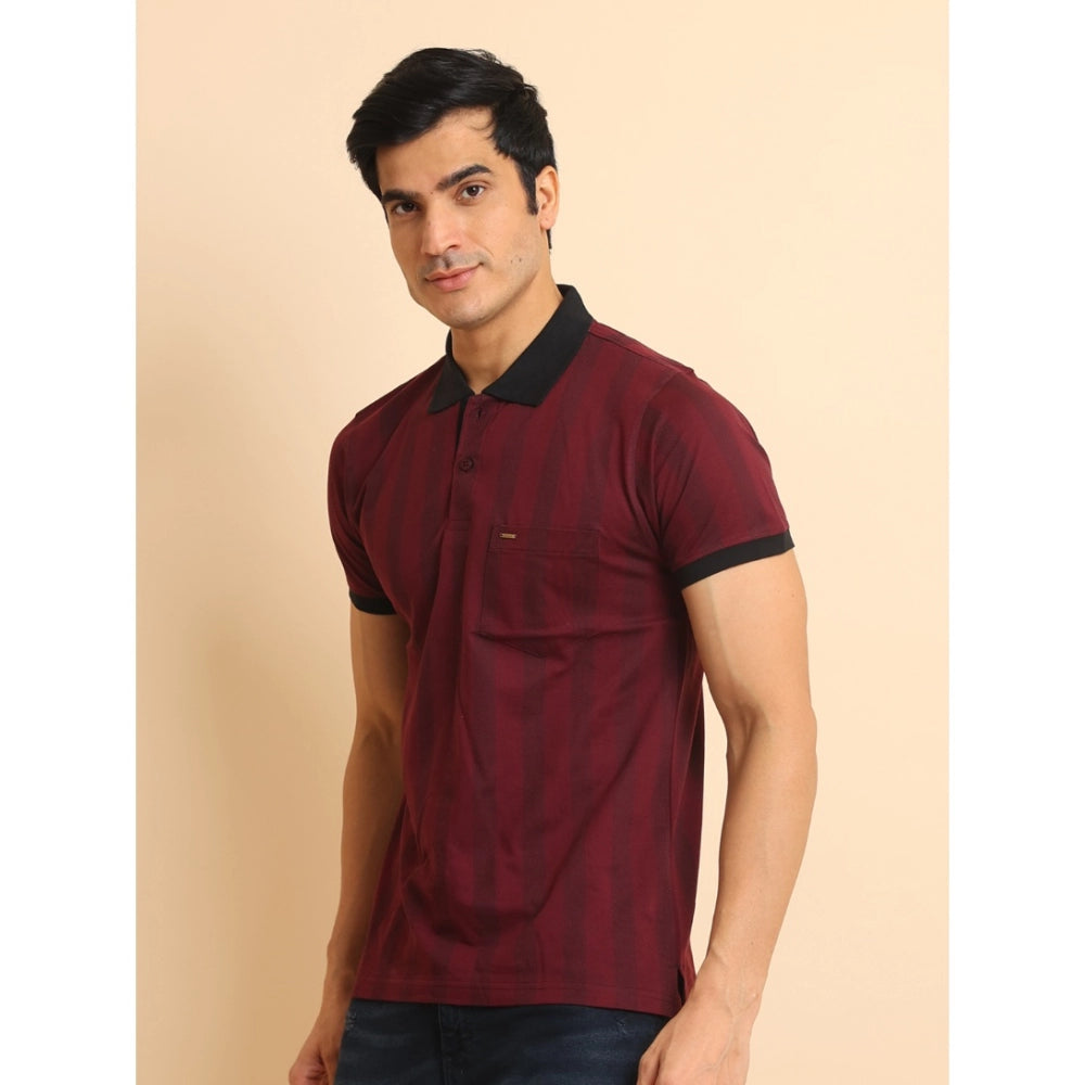 Generic Men's Casual Cotton Printed Polo Neck Half Sleeve T-Shirt (Plum)