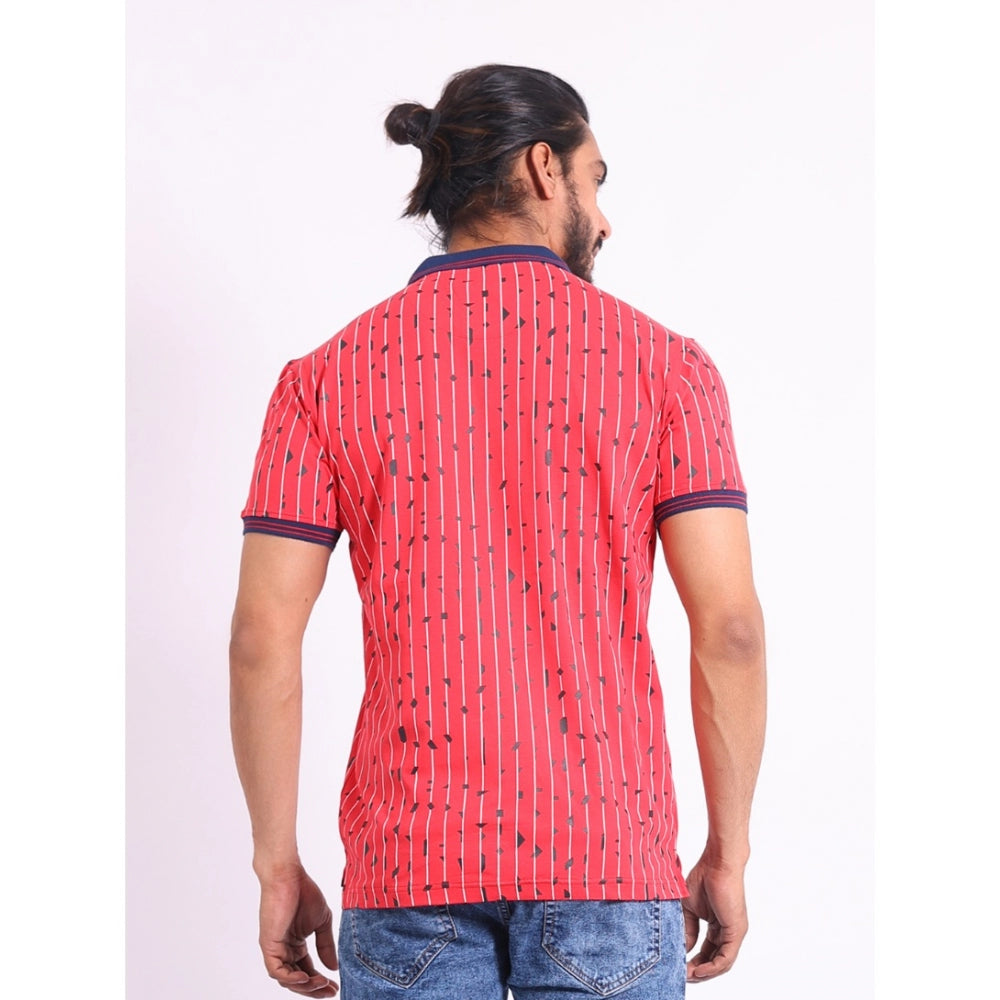 Generic Men's Casual Cotton Printed Polo Neck Half Sleeve T-Shirt (Red)