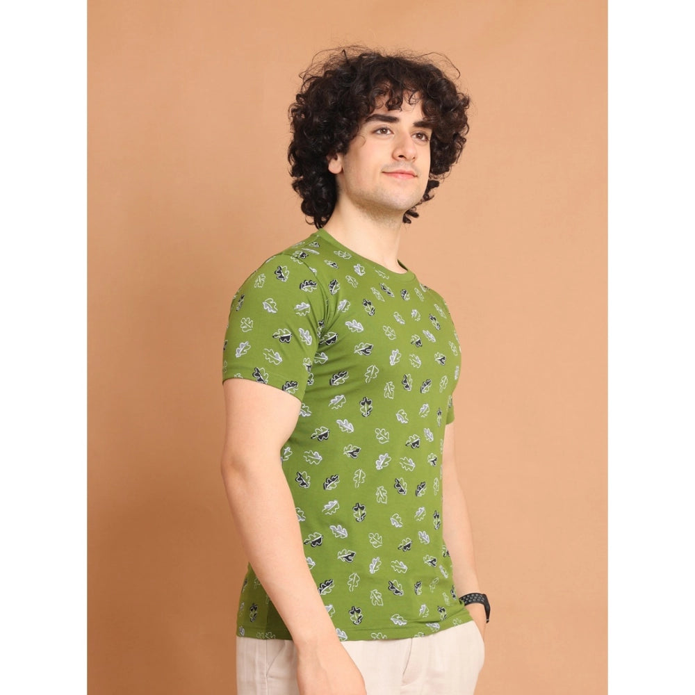 Generic Men's Casual Cotton Printed Round Neck Half Sleeve T-Shirt (Green)