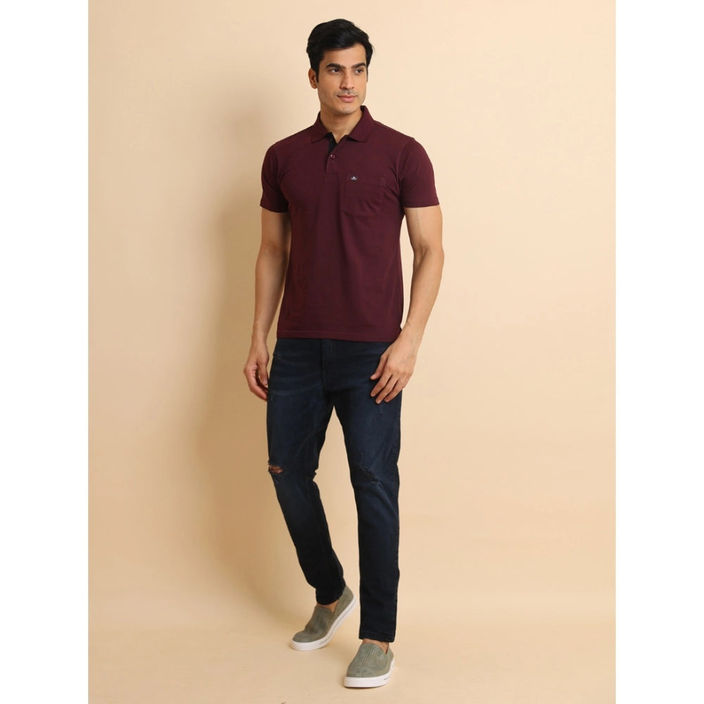 Generic Men's Casual Cotton Printed Polo Neck Half Sleeve T-Shirt (Wine)