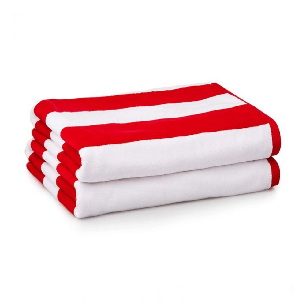 Generic Cotton Striped Bath Towels (Red &amp; White, Size: 36x71 In)