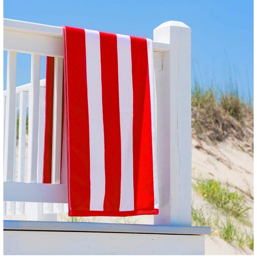 Generic Cotton Striped Bath Towels (Red &amp; White, Size: 36x71 In)