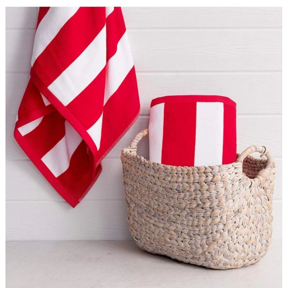 Generic Cotton Striped Bath Towels (Red &amp; White, Size: 36x71 In)
