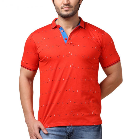 Generic Men's Casual Cotton Printed Polo Neck Half Sleeve T-Shirt (Red)