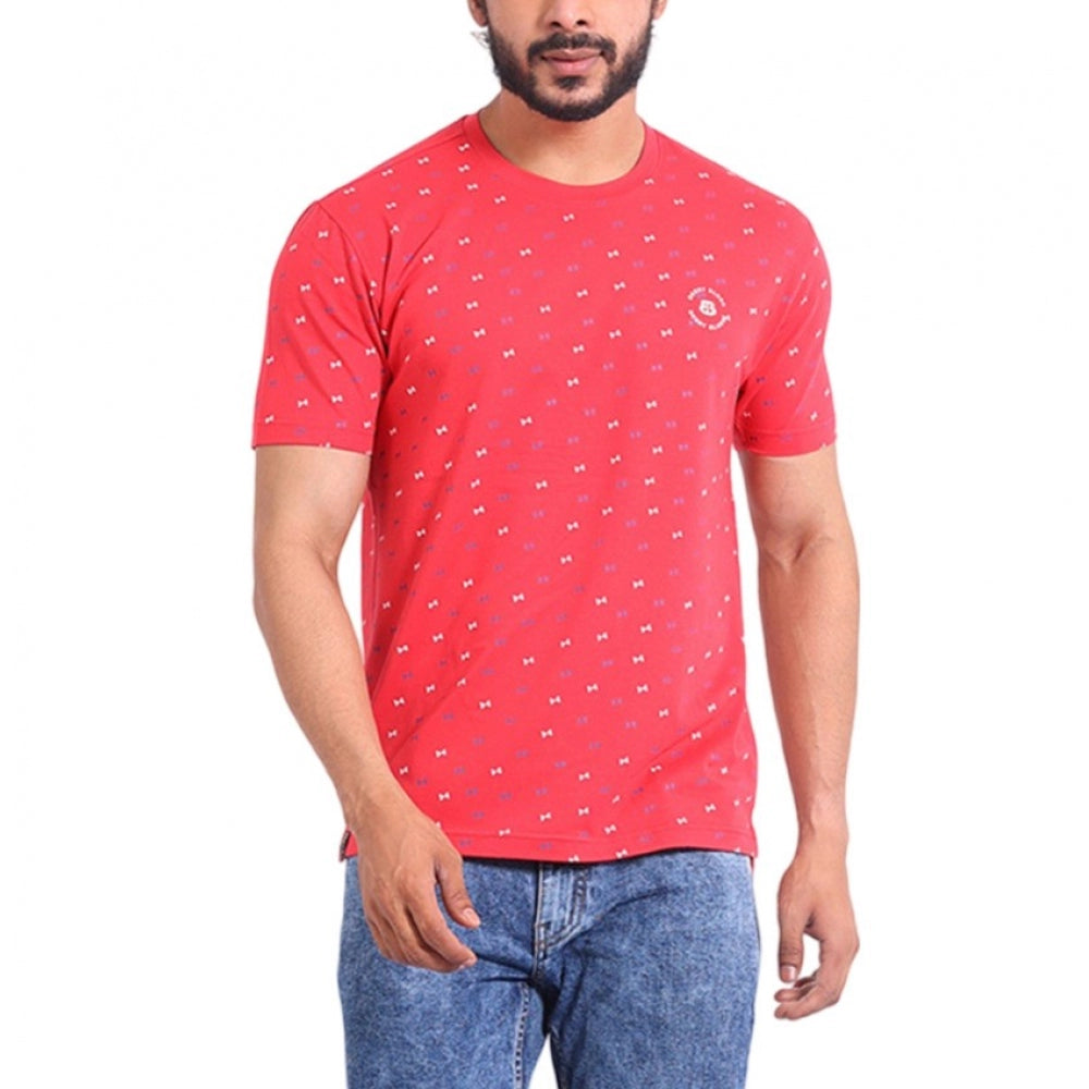 Generic Men's Casual Cotton Printed Round Neck Half Sleeve T-Shirt (Red)