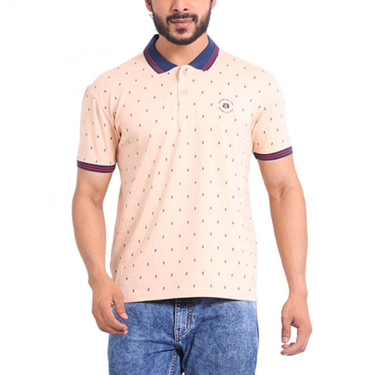 Generic Men's Casual Cotton Printed Polo Neck Half Sleeve T-Shirt (Peach)