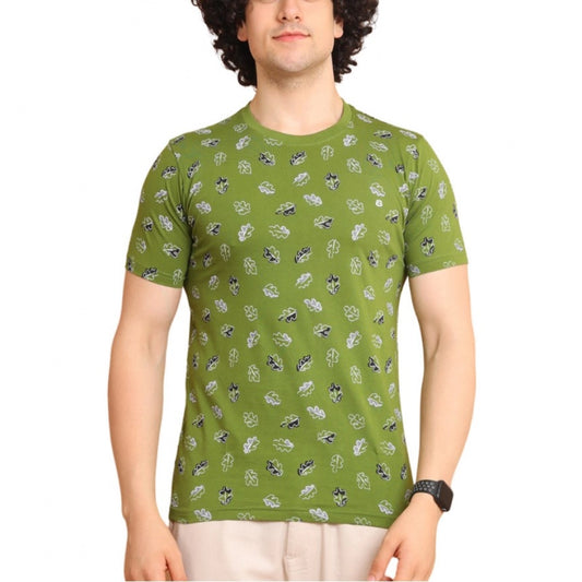 Generic Men's Casual Cotton Printed Round Neck Half Sleeve T-Shirt (Green)