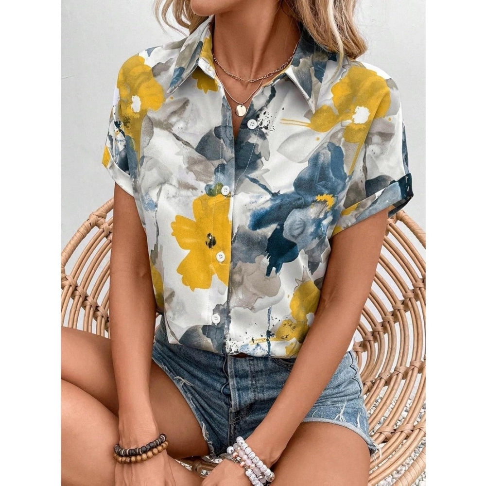 Generic Women's Casual Rayon Short Sleeve Printed Collar Neck Shirt (Multicolor)