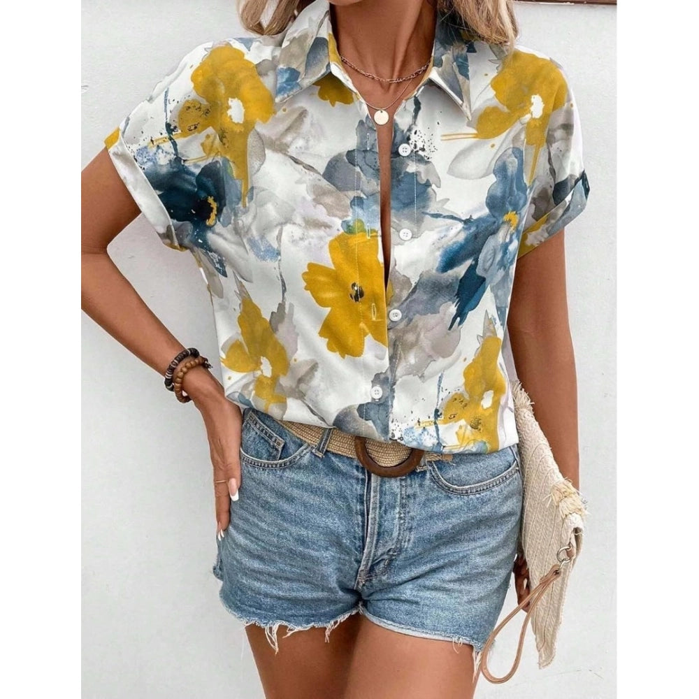 Generic Women's Casual Rayon Short Sleeve Printed Collar Neck Shirt (Multicolor)