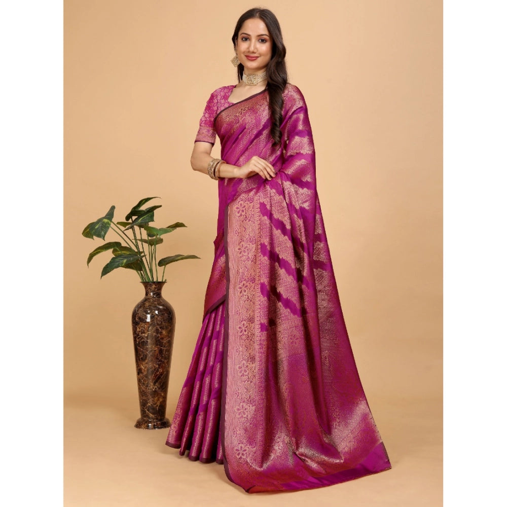 Generic Women's Organza Woven Saree With Unstitched Blouse (Pink, 5.5Mtrs)