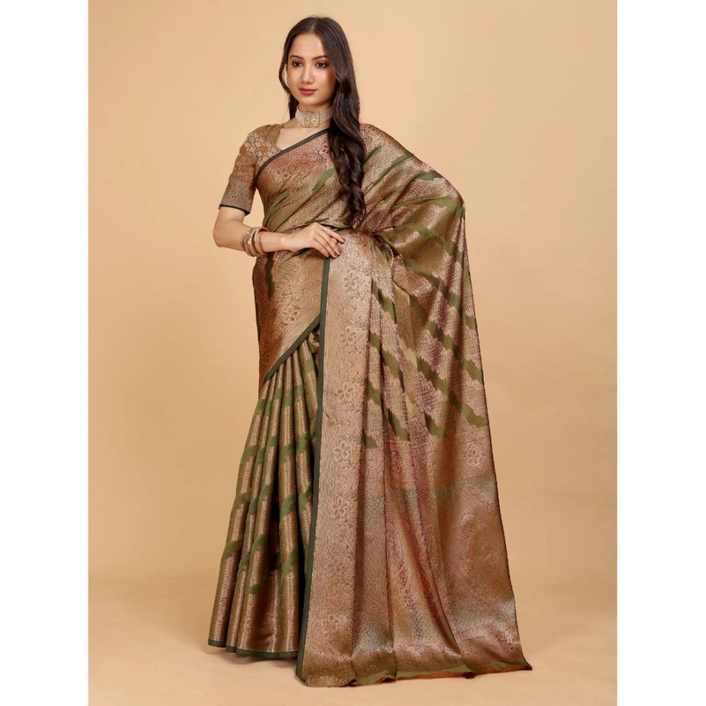 Generic Women's Organza Woven Saree With Unstitched Blouse (Light Green, 5.5Mtrs)