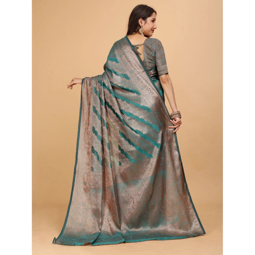 Generic Women's Organza Woven Saree With Unstitched Blouse (Green, 5.5Mtrs)